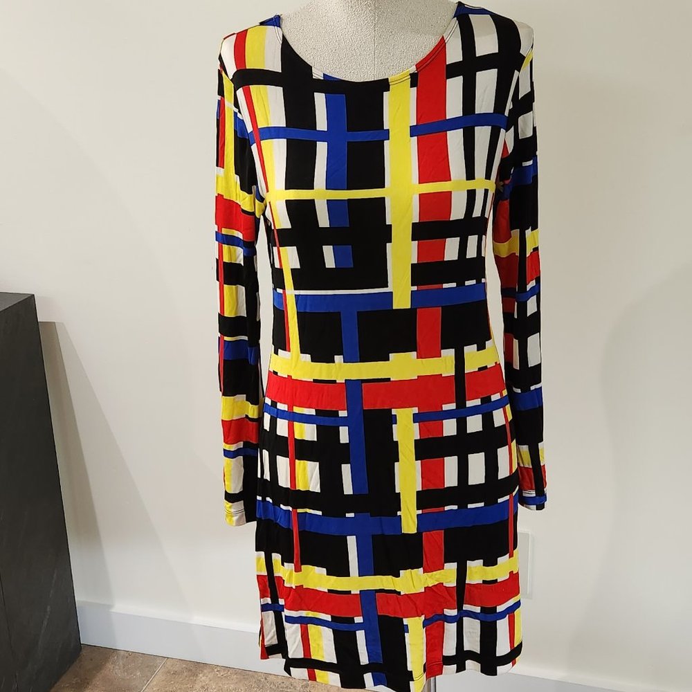 Calvin Tran pull over dress, 80s inspired bold print,simple lines